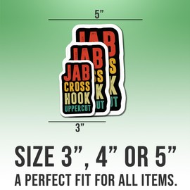 Kickboxing Stickers Kickbox Decals Jab Cross Hook Funny Vinyl Stickers, Weather-Resistant Sticker for Water Bottles, Laptop, Window, Car Size 4"