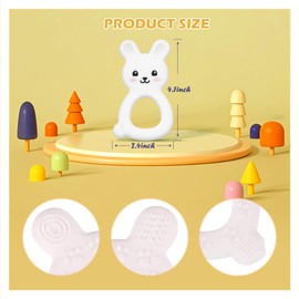 Baby Bunny Teether, Food-Grade Silicone Toy for Infants 0–24 Months, Easy-Grip Chew Toy with Textured Ears for Sensory Exploration, Freezable & Dishwasher Safe (White)