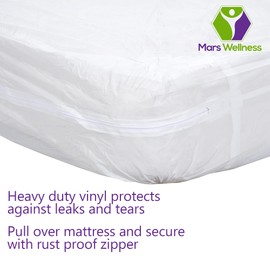 Mars Wellness Waterproof Vinyl Mattress Protector and Cover - Zippered White Mattress Cover Sheet Bed Bugs Mattress Cover - 1 Pack - Full