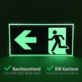Protecticure Hochwertiges Notausgangsschild Pfeil links - 30x15 cm langnachleuchtend + selbstklebend - Original Protecticure Fluchtwegschild PVC -Rettungszeichen/Rettungsschild/nachleuchtend