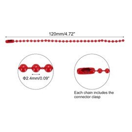 QUARKZMAN 50 Pieces 5 Inch Ball Bead Chain, Metal Ball Chain with Connectors for Key Chains, Hanging Decoration, Label, Jewellery, Necklace, Christmas Decoration, Red