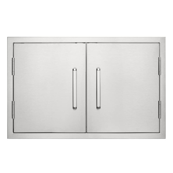 Double BBQ Access Door, 33W x 22H Inch Outdoor Kitchen Doors 304 Stainless Steel Cabinets Double Grill Door for BBQ Island Grilling Station Outside Cabinet