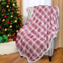 Plaid Sherpa Throw Blanket,Plush Flannel Throws for Couch and Bed,Super Soft Reversible TV Blanket,Comfy Caring Gift 50"x60",Buffalo Pink