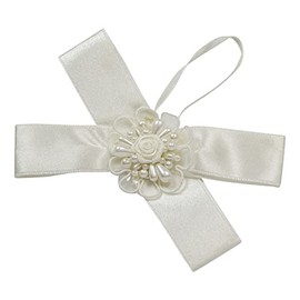 Expo International Vintage Bridal Bow with Lace and Pearls Applique Tulle, White