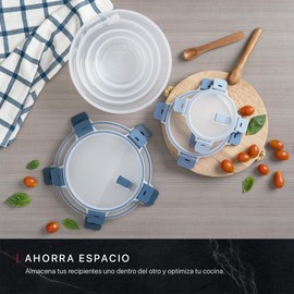 Cookify Set de 4 Recipientes Apilables de Plástico para Alimentos con Tapas con Válvula, Aptos para Microondas, Sin BPA (Circular)