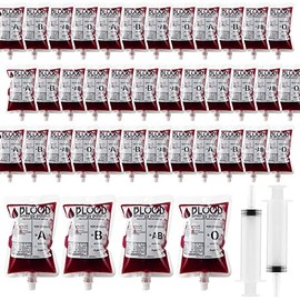 40 paquetes de bolsas de sangre para beber bolsas de sangre Iv con 2 jeringas de 8.8 onzas líquidas para fiesta de Halloween para fiesta de Halloween para vampiro, hospital de zombies, recuerdos de