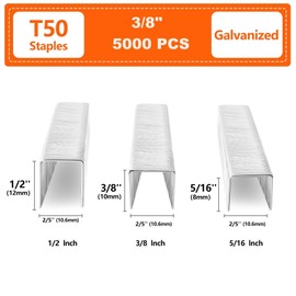 SITLDY Heavy Duty T50 Staple 1/2" Length, 3/8" Crown 5000-Count, 20 Gauge Galvanized, for Pneumatic, Electric, Manual T50 Stapler Gun
