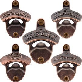 HAIICEN 5PCS Vintage Bottle Opener Wall Mount Aged Retro Copper Beer Cap Opener for Patio Bar Men Cave