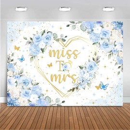 Mocsicka Miss to Mrs Bridal Shower Backdrop Boho Something Blue Bridal Shower Decorations Dusty Blue Bride to Be Wedding Shower Banner Photo Booth Props (7x5ft)