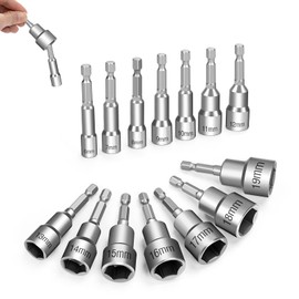 Magnetic Nut Setter Driver Drill Bit Set 14 Pieces 6-19mm Metric Nut Drivers 1/4'' Hex Shank for Electric Screwdriver Handle Tools