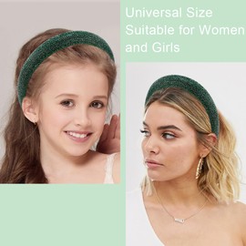 AHONEY Green Headband Rhinestone Headband for Women Girls, Crystal Headband Green Headpiece Wide Head Band for Women's Hair Christmas Gifts Hair Accessories