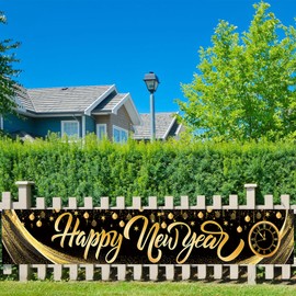 Happy New Year Banner, New Years Eve Decorations 2025, New Year Banner Backdrop for 2025 New Year Party Accessories Christmas Eve Party Supplies (Happy New Year Banner 50CM*300CM)