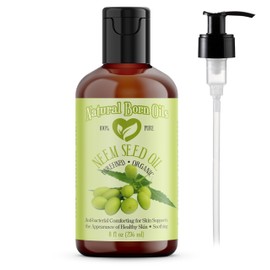 Natural Born Oils Neem Oil, 8oz, Organic, Cold-Pressed, Vitamin E & Essential Fatty Acids, Ideal for Moisturizing Skin, Hair Care