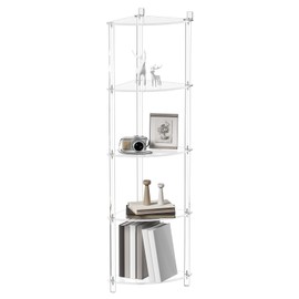 CRTERICX Acrylic Corner Bookshelf for Small Space, 11.8"D x 11.8"W, Clear Fan Shaped Bookcase, 5-Tier Ladder Bookshelf, Open Display Book Shelf for Living Room, Bedroom, Office, Modern, Easy Assembly