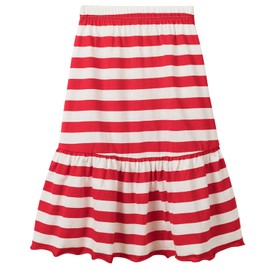 UNACOO Girls Skirts Cotton Maxi Skirts Girls Long Skirt Elastic Waistband Ruffle Maxi Skirt Casual Midi Skirt for Kid Girls Red Stripe Skirts 11-12 Years
