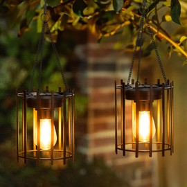 KOOPER Solar Lanterns Outdoor Waterproof, 14.56" Upgraded Bright Hanging Solar Lights Outdoor Lanterns Decorative, Auto ON/Off Metal Hanging Lantern Lights for Pathway Yard Patio Garden Decor 2 Pack