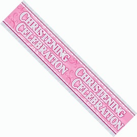 Girl's Christening Party Banner Extra Wide Giant Pink Christening Decoration Garland Religious Church Décor Recyclable Eco Friendly Holographic Shiny Sparkly Party Banner