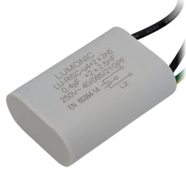 Lumonic I Suppression Capacitor 0.4µF 2 x 2.5nF 250VAC I 42 x 30 x 14 mm I -40...+85° I 3 Connection Cables I Radial I 0.4uF I EMC Capacitor I for Household Appliances