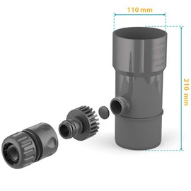 BRYZA® Gutter Drain for Rainwater Tank DN Diameter 110 mm, Graphite, Rainwater Tank, Rainwater Collector, for Downpipe, Garden Hose, Quick Coupling