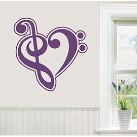 24"x24" Music Heart Shape Symbol Treble Bass Clef Love Wall Decal Sticker Art Mural Home Decor