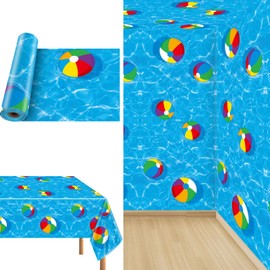 gisgfim Beach Ball Wall Tablecloth Roll 100FT x 51 Inch Disposable Summer Theme Wrapping Plastic Table Covers Roll Pool Party Backdrop for Home Classroom Family Tropical Birthday Parties Decorations