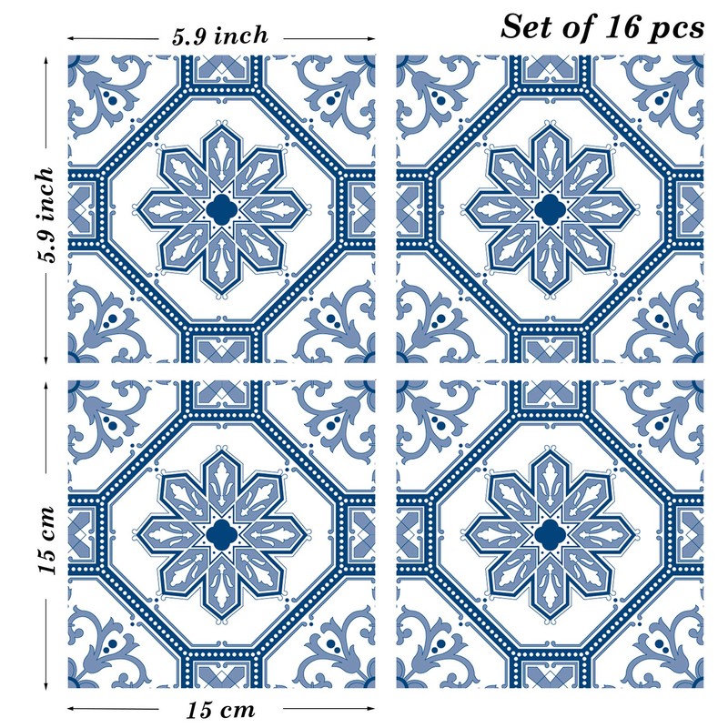 Poromoro Portuguese Spanish Azulejo Tile Stickers Peel and Stick Kitchen