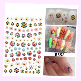 Artificial Garden (Lot of 2 Sheets) Nail Sticker Sunflower Rainbow HappyFace DIY Art Decal Waterproof Nails Design Nail Art Stickers Decals Supplies Manicure Tips Sticker Colorful Nail Decorations