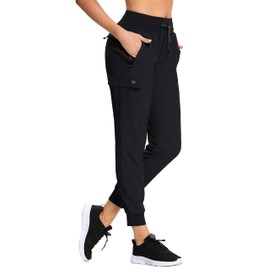 RlaGed Women’s Cargo Hiking Pants Lightweight Joggers Quick Dry Water Resistant Outdoor Fishing UPF 50+ Sweatpants with Zipper Pockets Black XL