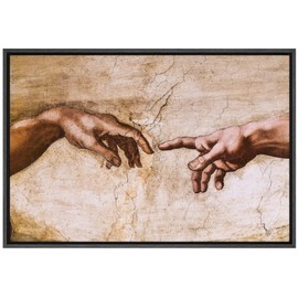 SIGNWIN Framed Framed Canvas Wall Art Hands of God, Creation of Adam by Michelanglo Graffiti & Street Art Famous People Pop Art Modern Multicolor for Living Room, Bedroom, Office - 16"x24" Black