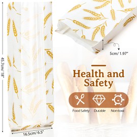 Affrolling 100 Pcs French Bread Bags Bulk with Window for Homemade, 18 x 6.5 x 2 Inch Long Paper Bags for French Bread for Bakery Storage Brown Kraft Loaf Biscuits Packaging(White Gold)
