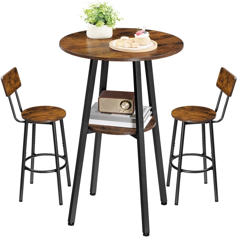 HOOBRO 3 Pieces Round Bar Height Table and Chairs Set,