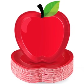 50Pcs Back to School Apple Party Paper Plates, Back to School Paper Plates, Red Apple Shaped Disposable Tableware Dinnerware for First Day of School Party Supplies Graduation Kindergarten Preschool