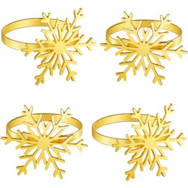 6 Piezas Anillos de Servilleta de Copo de Nieve de Navidad Anillos Soportes de Servilleta para Decoración de Mesa de Fiesta de Navidad (Oro)