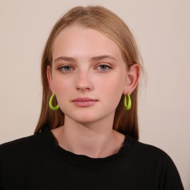 RUOFFETA Acrylic Teardrop Hoop Earrings for Women, Colorful Oval Statement Earrings Lightweight Trendy Jewelry(Light Green)