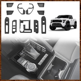 Muslogy Interior Decoration Trim Kit Cover 11PCS Compatible with 2024 Toyota Tacoma 4-Door Steering Wheel Center Console Window Switch Inner Door Cover(Won't Fit 2Door Tacoma) (Matte Carbon Fiber)