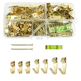 171-Piece Picture Hanging Kit - 30lb/25lb/20lb Heavy-Duty Hooks with Nails & Level, Wall Mounting Hardware for Drywall, Wood & Plaster (Gold)