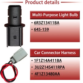 2 pcs Multi-Purpose Light Bulb/Side Marker Lamp Socket 6R3Z13411BA(with Connector Harness 1F1Z14A411BA) Compatible with Ford Fiesta(13-11)/Mustang(16-05)