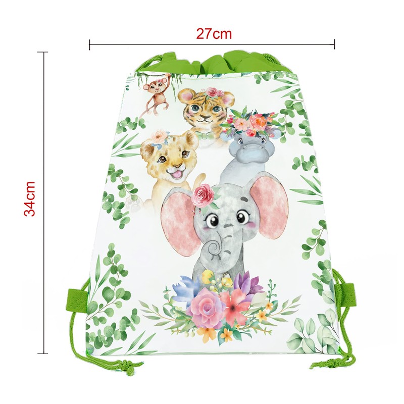 12 Pcs Jungle Animal Drawstring Backpack Set Cartoon Backpack Storage