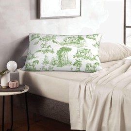 moremohome Spring Pillow Covers,Toile Pillow Cover,French Country Decor,Green Lumbar Pillow,French Country Horse Pillow Cover Green,Lumbar Pillow Cover 12 * 20 in
