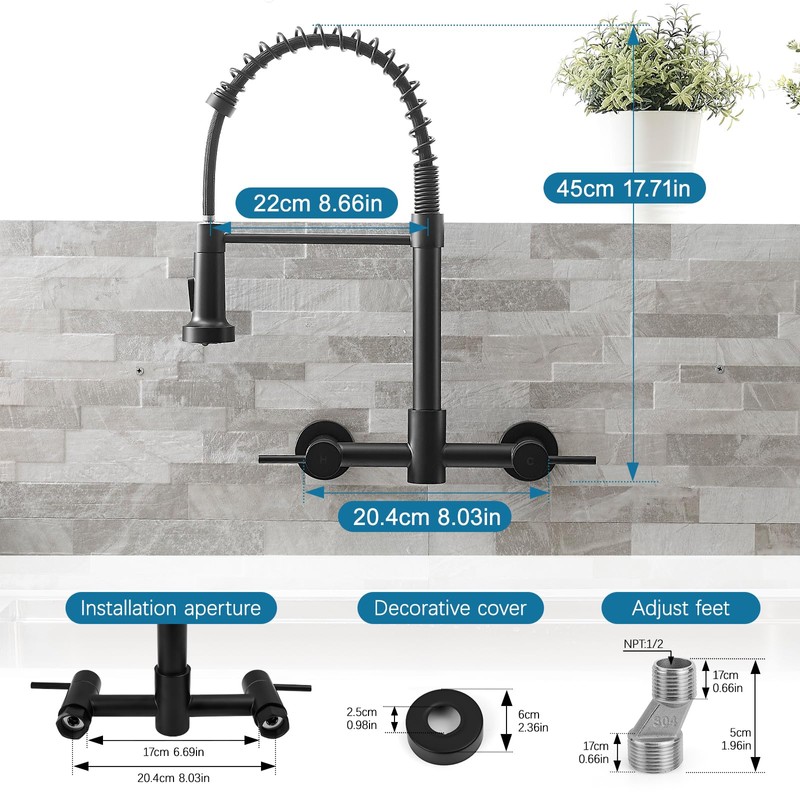 AIMADI Black Kitchen Faucet,Wall Mount Kitchen Faucet with Pull Down