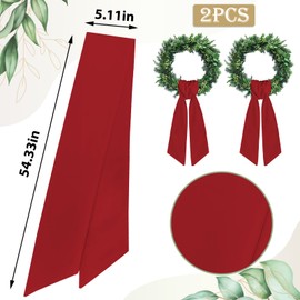 Ftuuo 2pcs Dark Red Wreath Sash for Front Door Solid Polyester Wreaths Satin Sash Burlap Garland Ribbon Accessories for Wreath Yard Doorway Indoor Outdoor Bow Bridal Shower Home Decor,5.11 x 54.33
