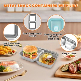Stainless steel snack containers,Grab and Go Snack Double Containers,Dishwasher - Reusable Condiment Metal Snack Containers with Lids for Lunch,Snacks Dips,Condiment,Travel and Outdoor Camping