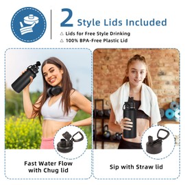 Volhoply 32 oz Insulated Water Bottles Bulk 2 Pack with Straw Lid & Spout Lid,Stainless Steel Sports Water Bottle,Double Wall Vacuum Thermos,Leakproof Wide Mouth Metal Flask for Hiking,Camping(Mix,2)