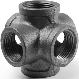 AGUTEA Black 6-Way Side Exit Cross, Cast Iron Pipe Fitting Cast Iron Angle Pipe Fitting for Vintage Style DIY Projects/Furniture/Shelves (Pack of 1) (1/2 INCH)