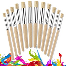 YGAOHF 12 Pcs Wooden Stencil Brushes for Acrylic Paint, Chubby Painting Brushes for Kids, Natural Bristle Paintbrushes for Oil Watercolor Painting on Wood Wall Paper and Crafts Project DIY, 3 Size