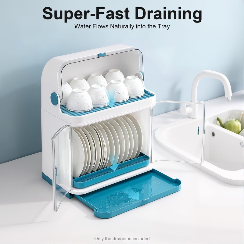 RENFANSHOP 2 Tier Dish Drying Rack,Drain Board with Lid Plastic