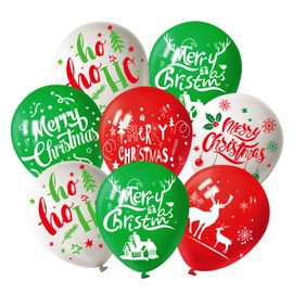 FEPITO Pack of 25 Christmas Party Balloons, 12 Inch White Red and Green Latex Christmas Balloons, 6 Merry Christmas Style for Christmas Decoration, Party Supplies