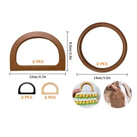 Kellegour Pack of 8 Wooden Bag Handles, D-Shape Handbag Handles, Round Handbag Handles, Accessories Handles, for Handmade Beach Bag, Handbags, Straw Bag, Purse