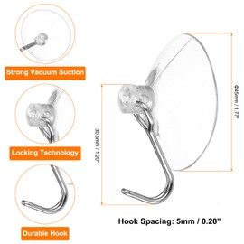 HARFINGTON 8pcs Suction Cup Hooks 1.20" Powerful Vacuum Suction Shower Hooks Waterproof Reusable Wreath Cup Bathroom Hook Load 6.6 lbs for Kitchen Restroom Window Wall Glass Door, Clear