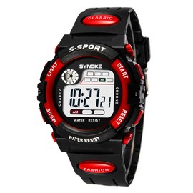 Kids Sport Outdoor Digital Multifunction Watches Alarm Back Light Stopwatch Waterproof Kids Watches (Red)